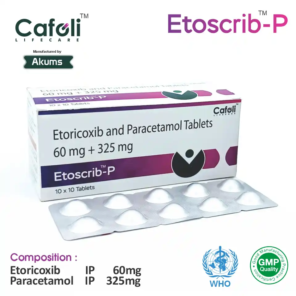Etoricoxib 60mg + Paracetamol 325mg Tablet at Best Price in PCD Pharma Franchise for NSAID and Pain Relief, Muscle Relaxant.
